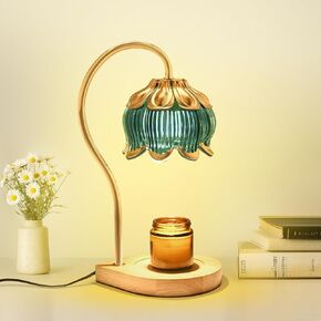 Candle Warmer Lamp with Timer, Candle Lamp Warmer Melter for Jar Candles, Dimmable Flower Candle Warmers Lamp, Home Decoration Light, Christmas Gift for Women Mother Teacher, Golden-Green
