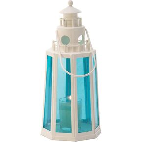 15217 10 Inch Ocean Lighthouse Candle Lamp, No Size, Blue,White