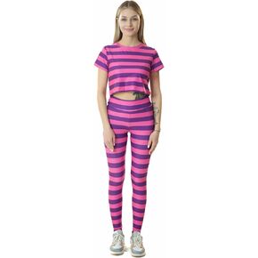 Womens Pink and Purple Striped Crop Top and Leggings Sexy Costume - Onesies Pajama Cosplay Halloween