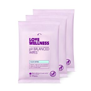 Love Wellness pH Balancing Wipes for Women | Feminine Hygiene for Cleansing with Aloe Vera | Fragrance-Free Intimate Health | Moisturizing, Soothing & Calming for Sensitive Skin | Travel Size | 3-Pack