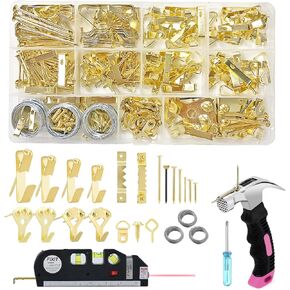 Picture Hanging Kit,Picture Hangers,352 Pcs of Wall Hanging Kit ,Easy-to-Use Picture Hanging Tool with Laser Level, Hooks,Nails and Pink Claw Hammer,Picture Hanging Kit for Installing Picture, Photo