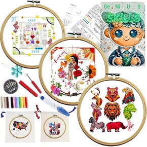 Genius Skills Embroidery Kit for Beginners - Master 42 Stitches with Step-by-Step Videos, DIY Cross Stitch Kit, Embroidery Patterns, Needles, Hoop & Tools for Adults and Beginners