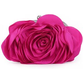 Fecialy Women Evening Bag Floral Satin Clutch Purses with Chain Rose Pattern Purse Party Prom Handbags