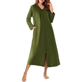 Ekouaer Zipper Robes for Women Long Knit Bathrobes Lightweight Full Length Housecoat with Pockets Loungewear Nightgown