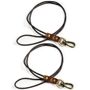 Leather Lanyard Keychains, Set of 2 Vintage Neck Lanyard Strap with Metal Clasp for Keys, Card Holder, Whistle, Wallet, Brown