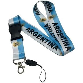 Argentina 3 Stars Soccer Team Lanyard - Llavero Selección de Futbol Albiceleste - Keychain Badge Holder - Lanyard for Keys - Detachable Buckle - Unisex, Normal, Red