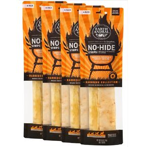 EARTH ANIMAL No Hide Strips No Beef Flavored Vegetarian Natural Treats | No Rawhide | Quick & Thin Dog Chews | 4 Pack, 16 Count