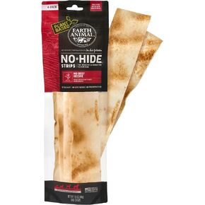 EARTH ANIMAL No Hide Strips No Beef Flavored Vegetarian Natural Treats | No Rawhide | Quick & Thin Dog Chews | 4 Pack, 16 Count