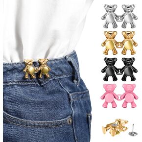 AOZUO 4 Set Pant Waist Tightener, Cute Bear Pants Clips Jean Buttons Adjustable Waist Buckle Set No Sew and No Tools Button Pins to Tighten Waist for Women Girl Pants Dress Jeans Skirts Sleeves