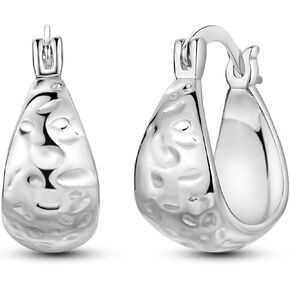 Hapour Sterling Silver Chunky Hoop Earrings for Women Hypoallergenic Thick Lightweight Huggie Earring Everyday Hoop Earrings