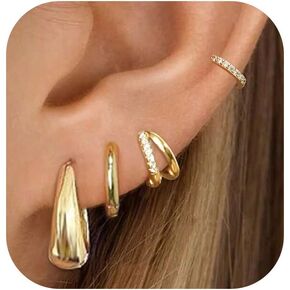 AIMCOO Gold Hoop Earrings for Women, Chunky Lightweight Silver Earrings Set Hypoallergenic, Dainty Stud Earrings Trendy Small Cartilage Huggie Hoop Earrings for Women Gold Jewelry for Women Gifts