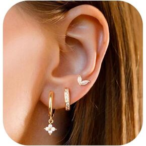 AIMCOO Gold/Silver Hoop Earrings for Women, Cute Huggie Dangle Earrings Studs for Women, Trendy Hypoallergenic Stainless Steel Small Cartilage Earring Sets for Multiple Piercing for Jewelry Gift