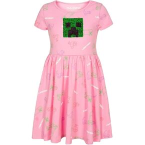 Minecraft Girl's Dress with Creeper Sequins for Little and Big Girls 4-16