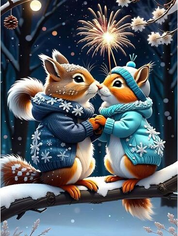 QENSPE Diamond Painting Kits for Adults,Full Drill Diamond Art Diamond Dots Paintings for Beginners,Squirrel Fireworks Round 5D DIY Arts and Crafts for Home Wall Decor 12x16inch in Kuwait