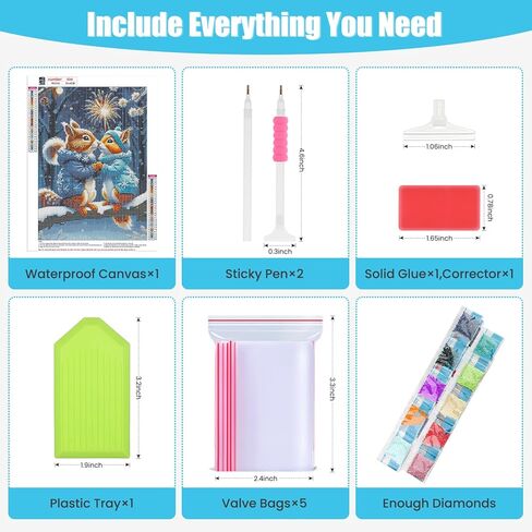 QENSPE Diamond Painting Kits for Adults,Full Drill Diamond Art Diamond Dots Paintings for Beginners,Squirrel Fireworks Round 5D DIY Arts and Crafts for Home Wall Decor 12x16inch in Kuwait