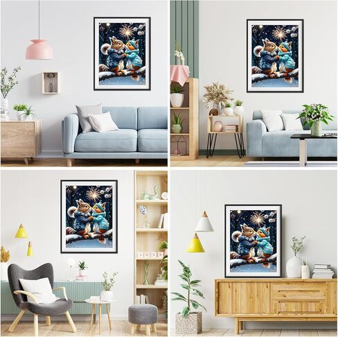 QENSPE Diamond Painting Kits for Adults,Full Drill Diamond Art Diamond Dots Paintings for Beginners,Squirrel Fireworks Round 5D DIY Arts and Crafts for Home Wall Decor 12x16inch in Kuwait