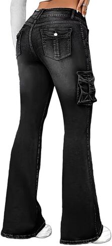 Flamingals Women's Cargo Mid Waisted Jeans Wide Leg Butt Lifting Flap Pocket Flare Y2k Denim Pants in Saudi Arabia