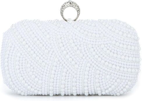 Oweisong Pearl Clutch Purses for Women Wedding Ivory Bridal Evening Bag Formal Party White Beaded Shoulder Handbag in Saudi Arabia