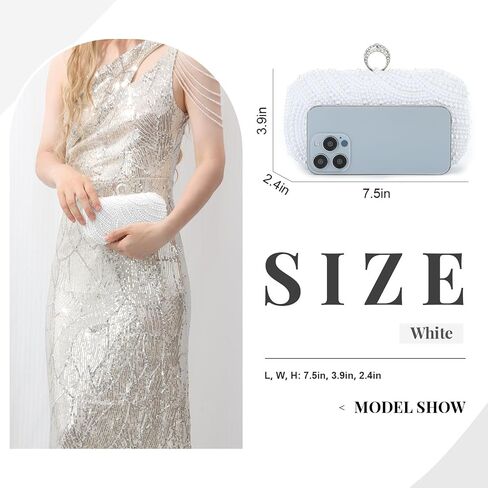 Oweisong Pearl Clutch Purses for Women Wedding Ivory Bridal Evening Bag Formal Party White Beaded Shoulder Handbag in Saudi Arabia
