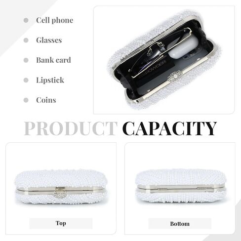 Oweisong Pearl Clutch Purses for Women Wedding Ivory Bridal Evening Bag Formal Party White Beaded Shoulder Handbag in Saudi Arabia