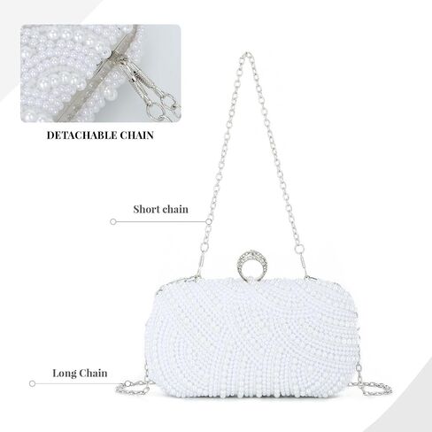 Oweisong Pearl Clutch Purses for Women Wedding Ivory Bridal Evening Bag Formal Party White Beaded Shoulder Handbag in Saudi Arabia