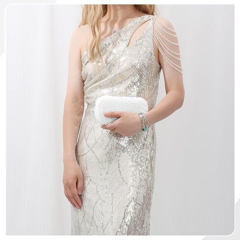 Oweisong Pearl Clutch Purses for Women Wedding Ivory Bridal Evening Bag Formal Party White Beaded Shoulder Handbag in Saudi Arabia
