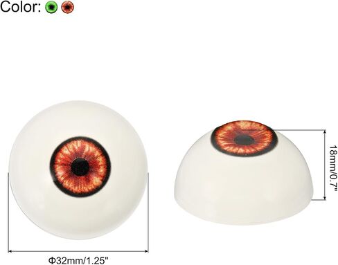 PATIKIL 32 mm Realistic Eyes Big Eyeballs, 2 Pair Acrylic Scary Half Round Fake Doll Eyes Props for Halloween Party Horror Mask DIY Craft Decoration, Silver Red Green in Saudi Arabia