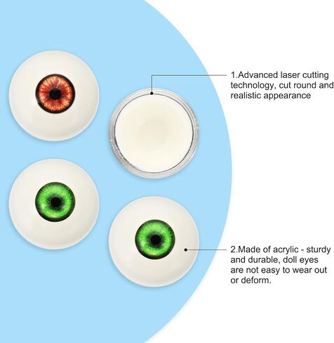 PATIKIL 32 mm Realistic Eyes Big Eyeballs, 2 Pair Acrylic Scary Half Round Fake Doll Eyes Props for Halloween Party Horror Mask DIY Craft Decoration, Silver Red Green in Saudi Arabia