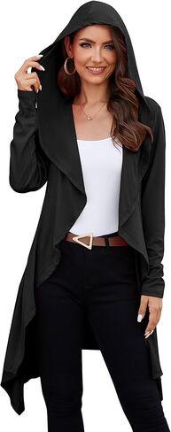 Yekaty Womens Fall Long Cardigan Sweater Open Front Duster Hooded Cardigan with Pockets in Saudi Arabia