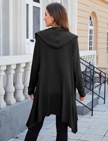 Yekaty Womens Fall Long Cardigan Sweater Open Front Duster Hooded Cardigan with Pockets in Saudi Arabia