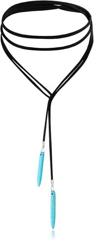 Boho Feather Turquoise Leather Choker Necklace for Women Bohemian Handmade Leaf Layered Black Brown Suede Cowgirl Cowboy Necklace for Western Style Country Party Trendy Jewelry Gifts in Saudi Arabia