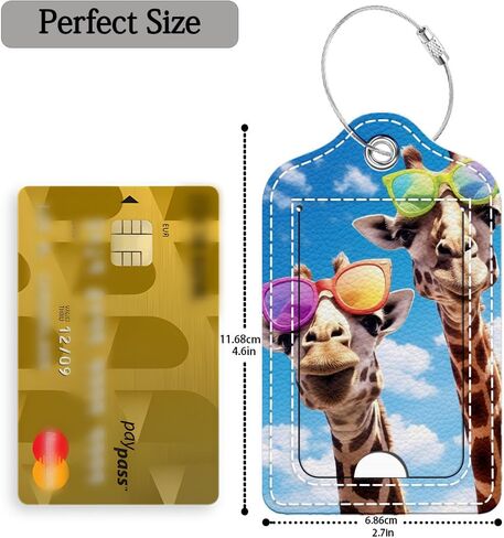 2 Pcs Luggage Tag for Suitcase, Funny Giraffe Unique Leather Suitcase Tags with Full Privacy Cover Stainless Steel Loop for Women Men Travel Baggage Bag Backpack in Saudi Arabia