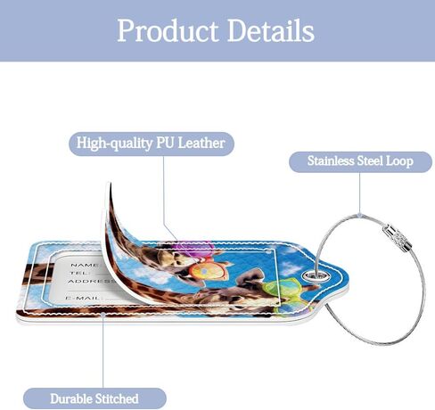 2 Pcs Luggage Tag for Suitcase, Funny Giraffe Unique Leather Suitcase Tags with Full Privacy Cover Stainless Steel Loop for Women Men Travel Baggage Bag Backpack in Saudi Arabia