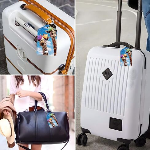 2 Pcs Luggage Tag for Suitcase, Funny Giraffe Unique Leather Suitcase Tags with Full Privacy Cover Stainless Steel Loop for Women Men Travel Baggage Bag Backpack in Saudi Arabia