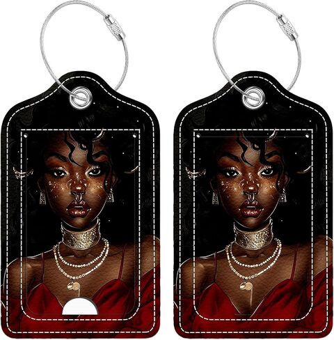 2 Pcs Luggage Tag for Suitcase, Funny Giraffe Unique Leather Suitcase Tags with Full Privacy Cover Stainless Steel Loop for Women Men Travel Baggage Bag Backpack in Saudi Arabia