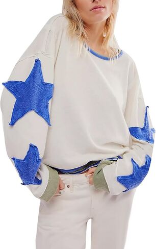 المرأة المتضخم الرسم البلوز Y2k كم طويل خمر Crewneck قميص أعلى قطرة الكتف سترة صوفية in Kuwait