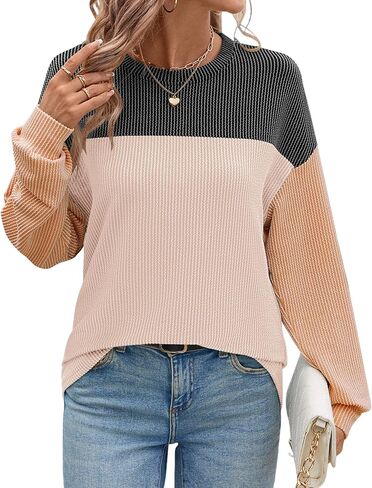 قمصان Ivicoer للسيدات موضة 2024 مضلعة بأكمام طويلة وألوان متعددة، قمصان كاجوال فضفاضة in Kuwait