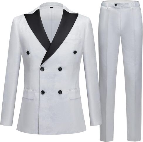 Men's Jacquard 2 Piece Suits Slim Fit Double Breasted Suit Jacket Pants Set Casual Wedding Casual Business in Kuwait