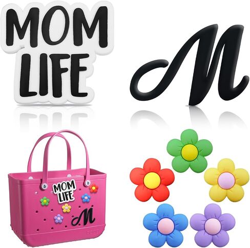 7 قطع من إكسسوارات حقيبة بوج، الحروف الأولية للحديثة ببساطة، حقيبة Momlife ساحرة لحقيبة حمل الشاطئ المطاطية in Saudi Arabia