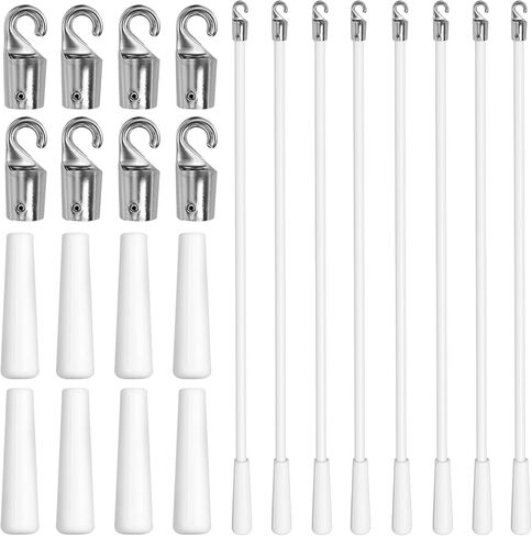 8 قطع من العصا العمياء مقاس 17 بوصة، أجزاء بديلة للستائر الرأسية مع خطاف وقبضة، استبدال العصا العمياء بخطاف، عصا إمالة عمياء من الألياف الزجاجية البيضاء للنافذة in Kuwait