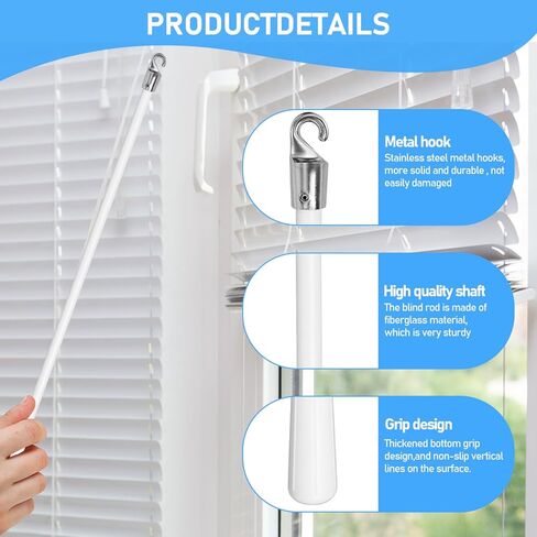 8 قطع من العصا العمياء مقاس 17 بوصة، أجزاء بديلة للستائر الرأسية مع خطاف وقبضة، استبدال العصا العمياء بخطاف، عصا إمالة عمياء من الألياف الزجاجية البيضاء للنافذة in Kuwait