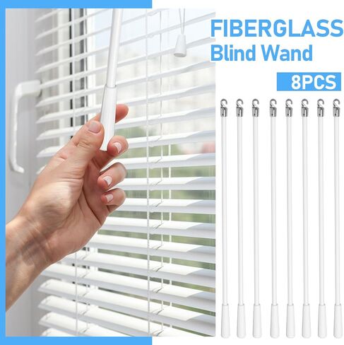 8 قطع من العصا العمياء مقاس 17 بوصة، أجزاء بديلة للستائر الرأسية مع خطاف وقبضة، استبدال العصا العمياء بخطاف، عصا إمالة عمياء من الألياف الزجاجية البيضاء للنافذة in Kuwait