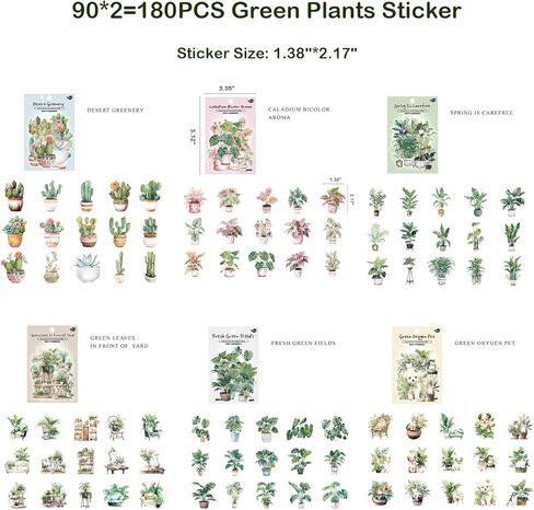 MAXLEAF 180 قطعة من ملصقات الزهور العتيقة ونباتات الصبار والحيوانات الأليفة من أجل المجلات الفنية DIY وألبوم مخطط القصاصات وديكورات الصور، هدايا لمحبي المجلات in Kuwait