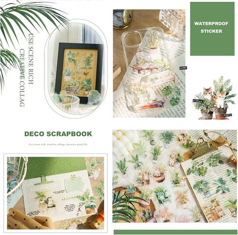 MAXLEAF 180 قطعة من ملصقات الزهور العتيقة ونباتات الصبار والحيوانات الأليفة من أجل المجلات الفنية DIY وألبوم مخطط القصاصات وديكورات الصور، هدايا لمحبي المجلات in Kuwait