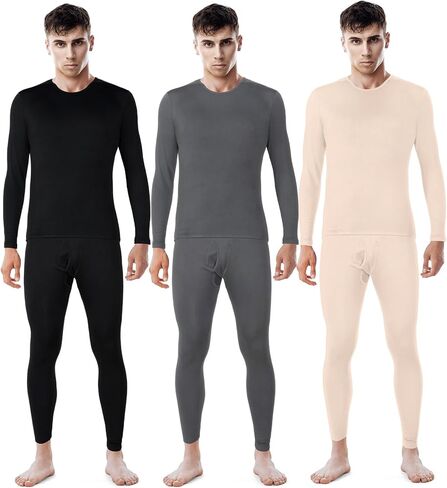 Patelai 3 Sets Men's Thermal Underwear Long Johns Base Layer with Fleece Lined for Winter Cold Weather in Saudi Arabia
