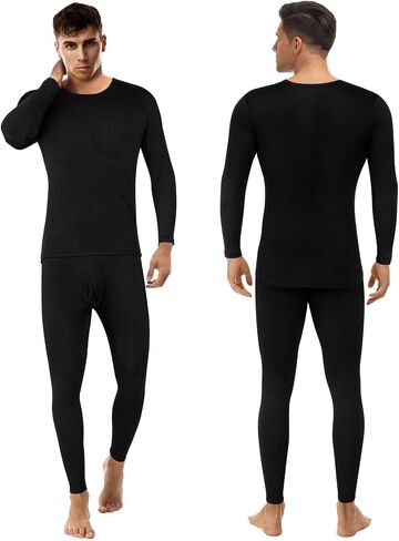 Patelai 3 Sets Men's Thermal Underwear Long Johns Base Layer with Fleece Lined for Winter Cold Weather in Saudi Arabia