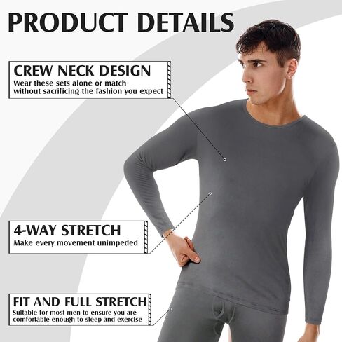 Patelai 3 Sets Men's Thermal Underwear Long Johns Base Layer with Fleece Lined for Winter Cold Weather in Saudi Arabia