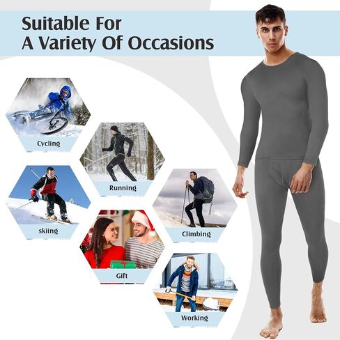Patelai 3 Sets Men's Thermal Underwear Long Johns Base Layer with Fleece Lined for Winter Cold Weather in Saudi Arabia