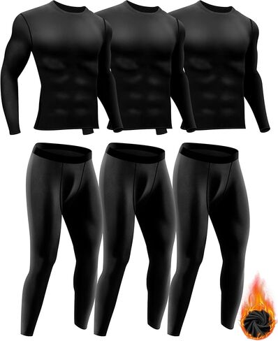 3 Set Winter Thermal Underwear for Men Cold Weather Fleece Lined Top Bottom for Hunting Gear Sport in Kuwait