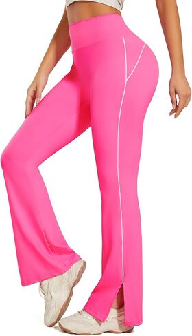 SEASUM Flare Leggings for Women Exposed Contour Stitching Bell Bottom High Waisted Soft Active Contrast-Trim Flared Trousers in Kuwait